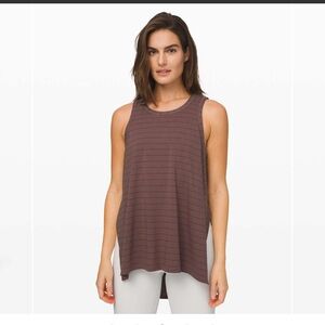 Lululemon Long for Length Tank Short Serve Stripe Antique Bark Garnet-12